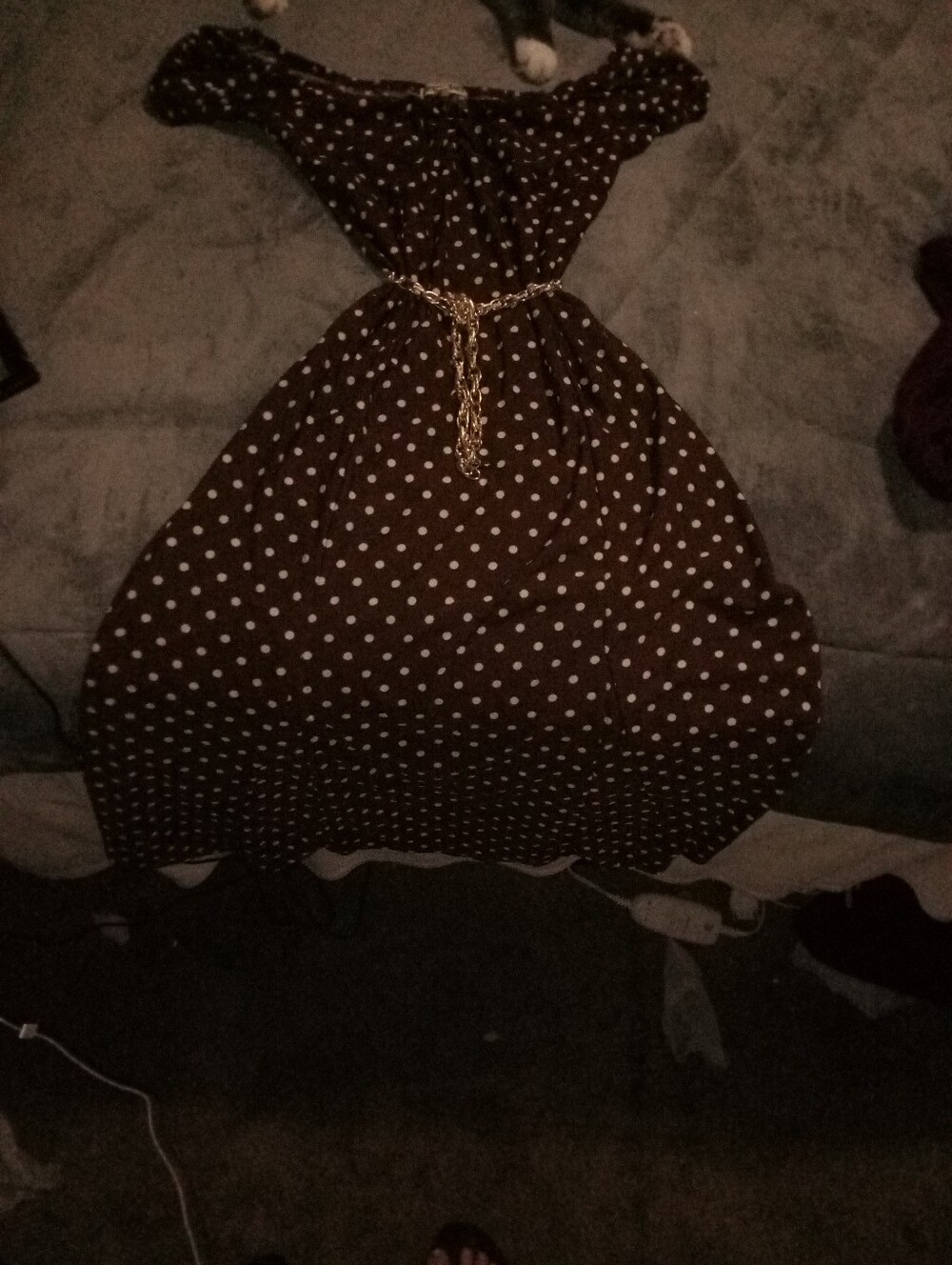 Inspired Hearts Brown Polka Dot Dress with Gold Chain Accent